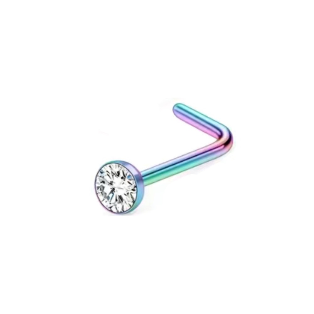 Rainbow L Shaped CZ Nose Ring